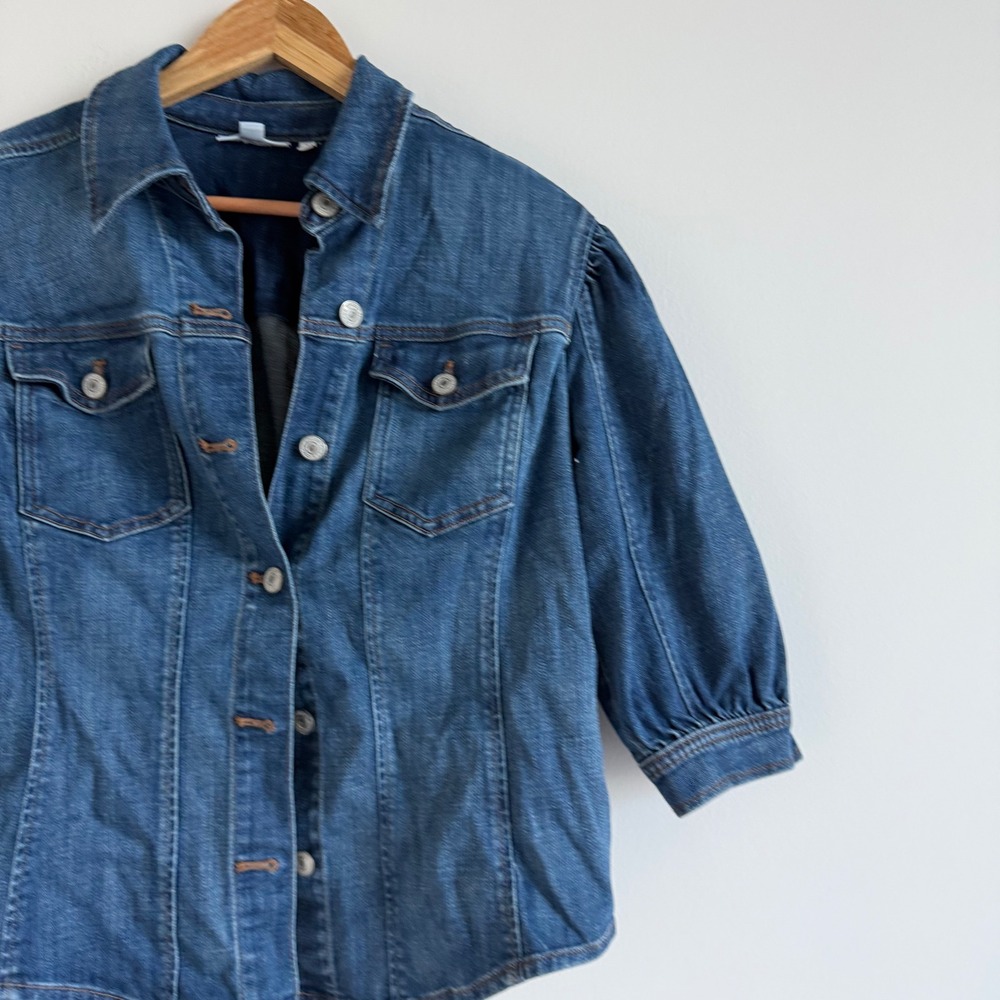 Chicos‎ Structured Puff Sleeve Denim Shirt Size 1 - Picture 5 of 10